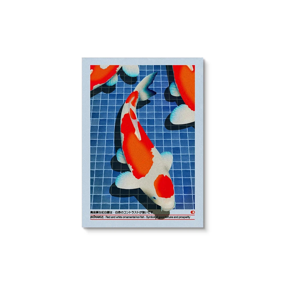 Affiche Vintage Carpes Koi – Poster japonais rouge et blanc