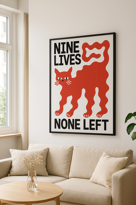 Affiche Pop Art Chat Rouge – Poster rétro “Nine Lives”