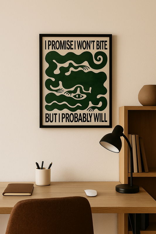 Affiche Pop Art “I Promise I Won’t Bite” – Poster rétro graphique vert