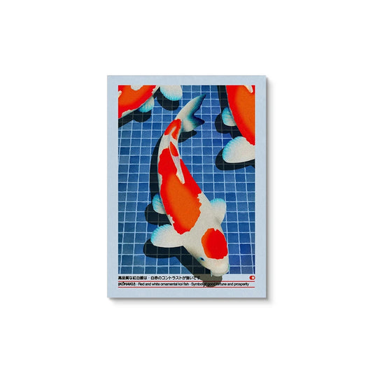 Affiche Vintage Carpes Koi – Poster japonais rouge et blanc
