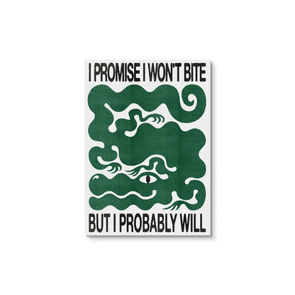 Affiche Pop Art “I Promise I Won’t Bite” – Poster rétro graphique vert
