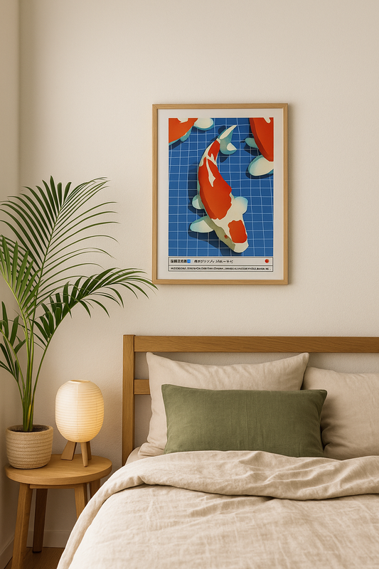Affiche Vintage Carpes Koi – Poster japonais rouge et blanc