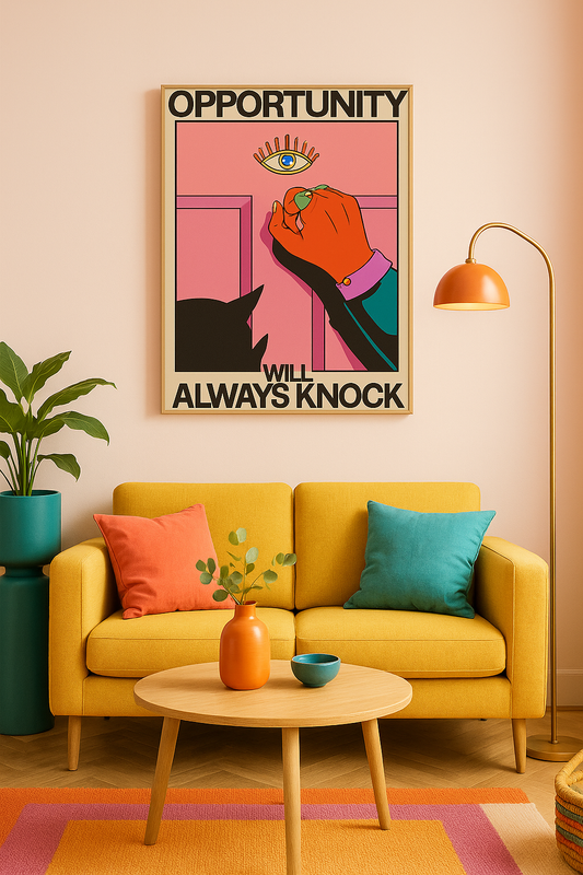 Affiche Pop Art Opportunity – Poster rétro “Opportunity Will Always Knock”