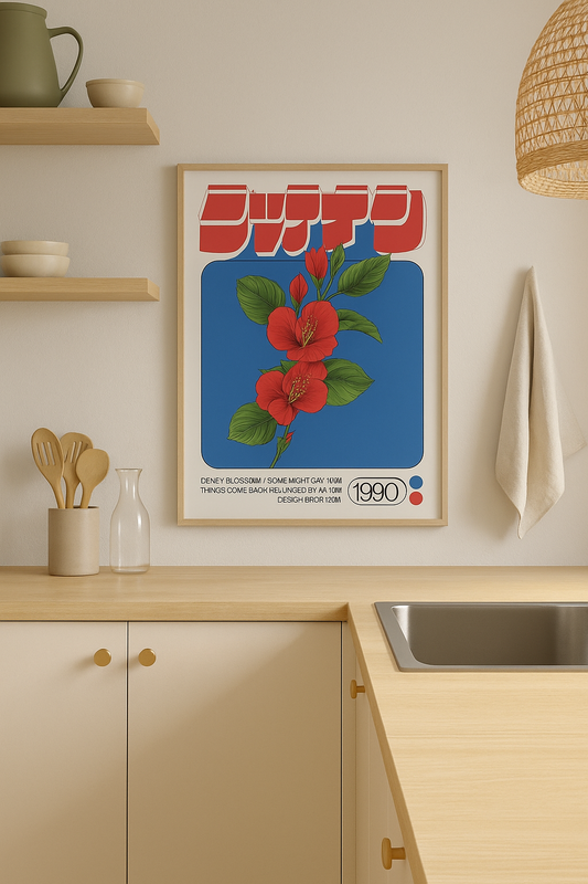 Affiche Vintage Fleurs Rouges – Poster floral rétro 1990